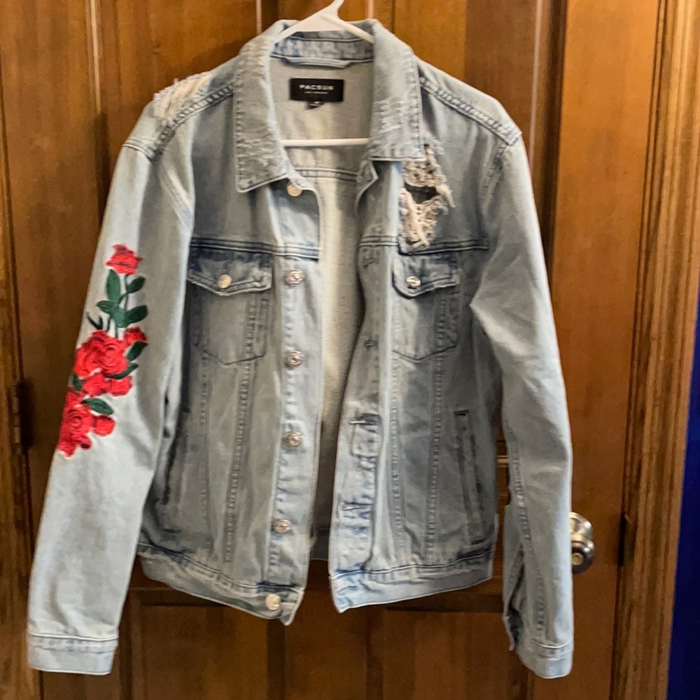 PacSun jean jacket with rose embroidery